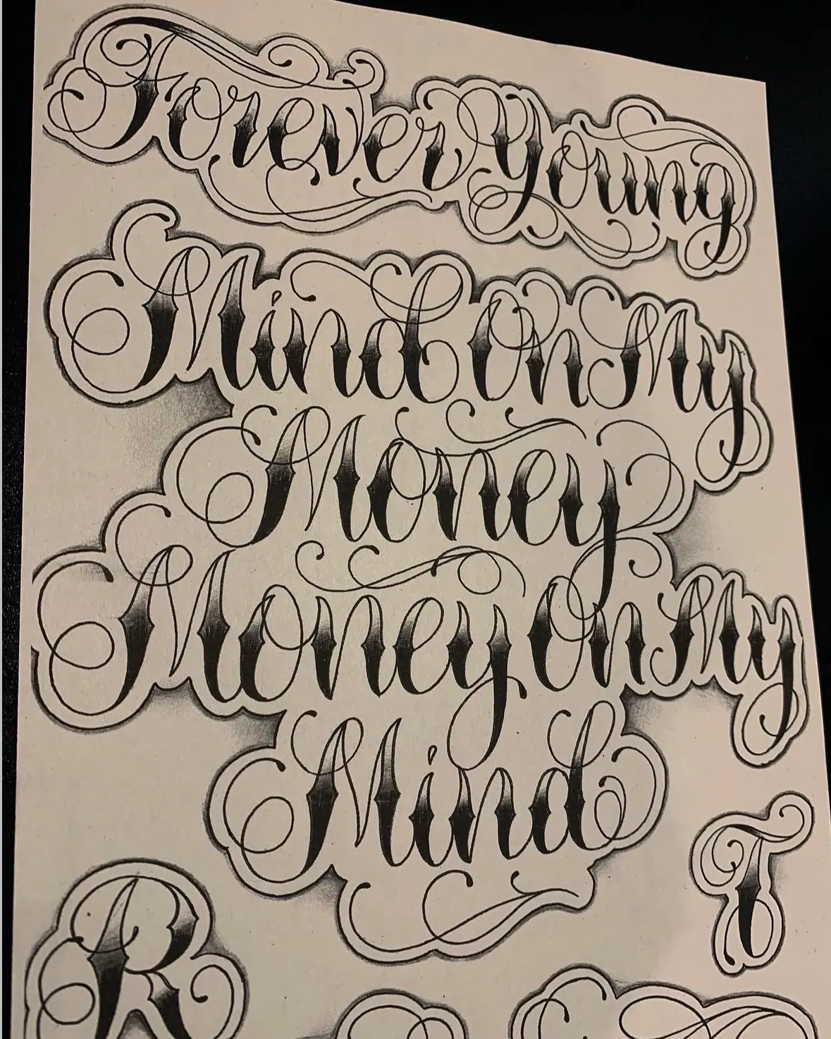 Calligraphy Tattoo Design Forever Young Money Mind
