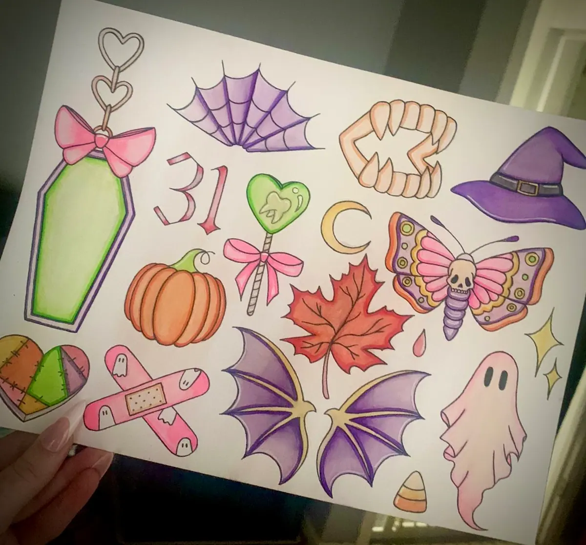 Halloween Tattoo Designs Ghost Wings Witch Hat Coffin Leaf Autumn October