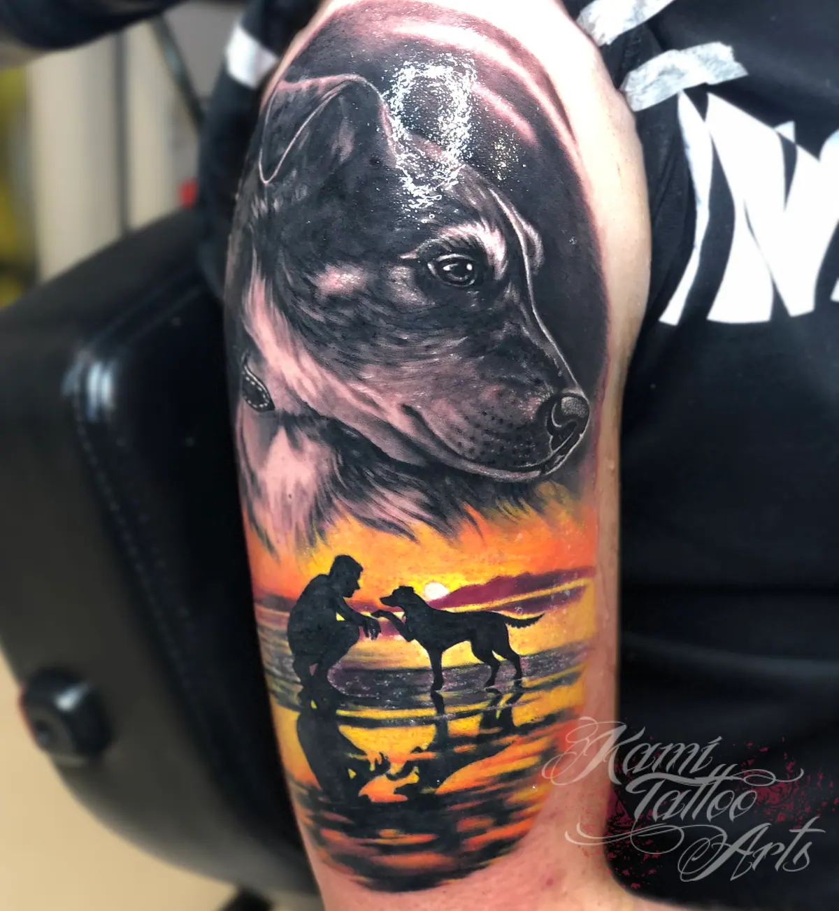 Dog Memorial Tattoo Sunset Colour Realism Love