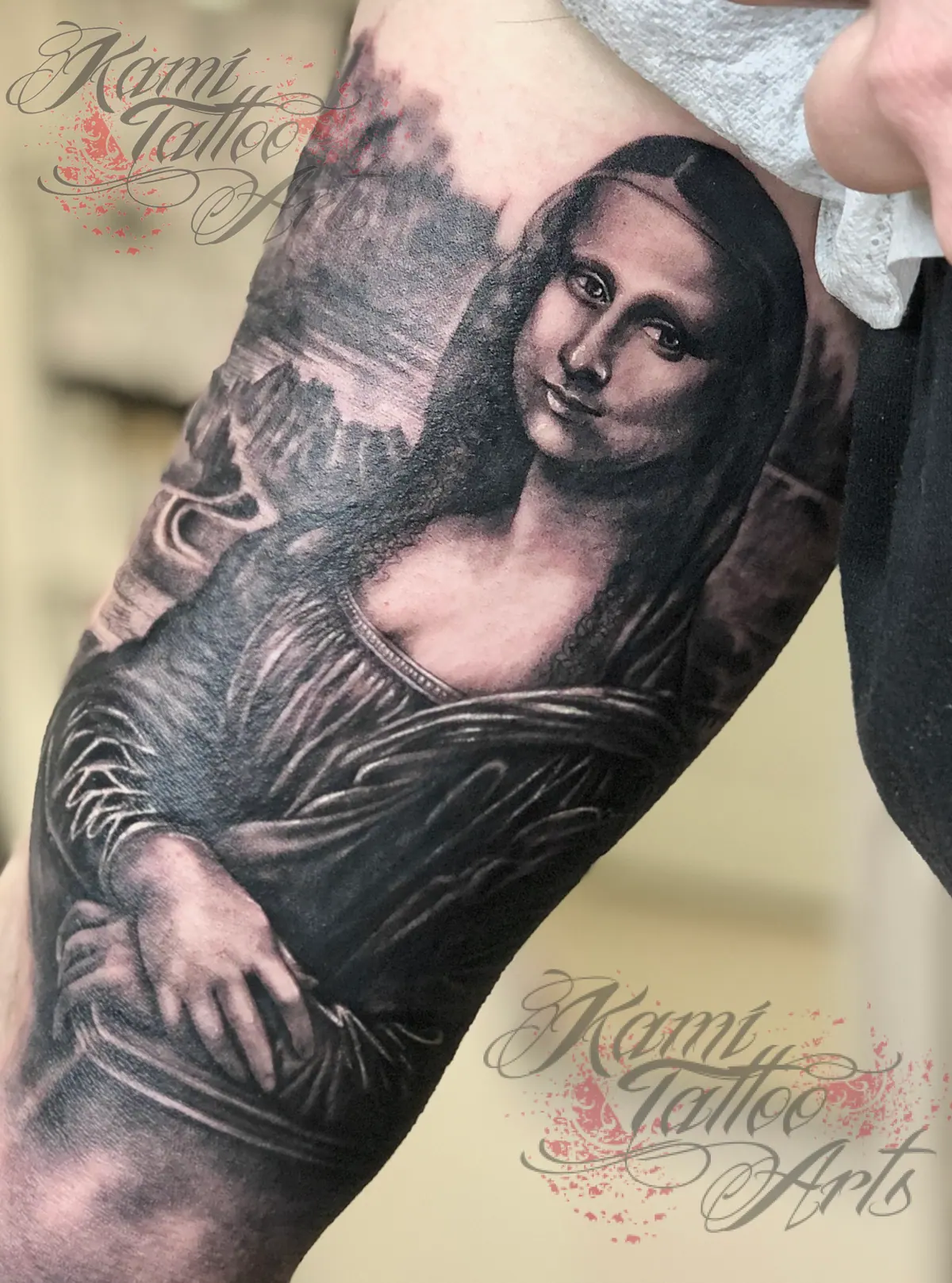 Mona Lisa Davinci Oil Painting Tattoo Portrait Greywash