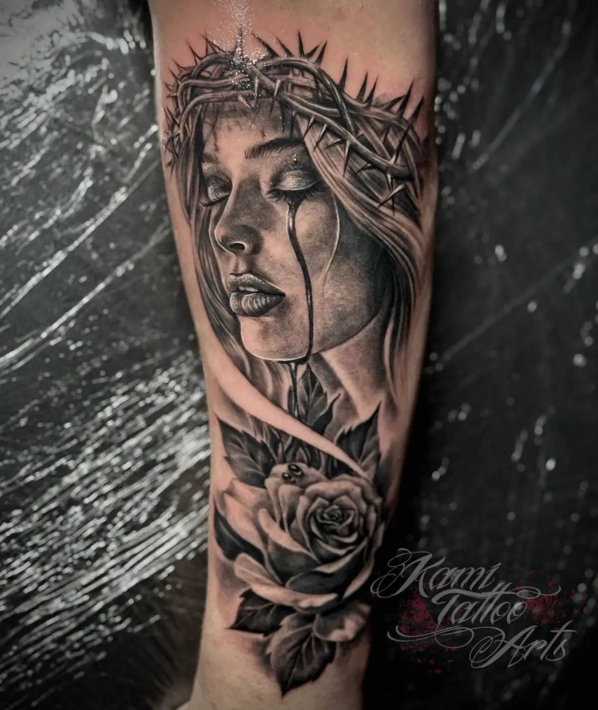 Female Christ Jesus Thorns Rose Faith Religion Christianity Tattoo