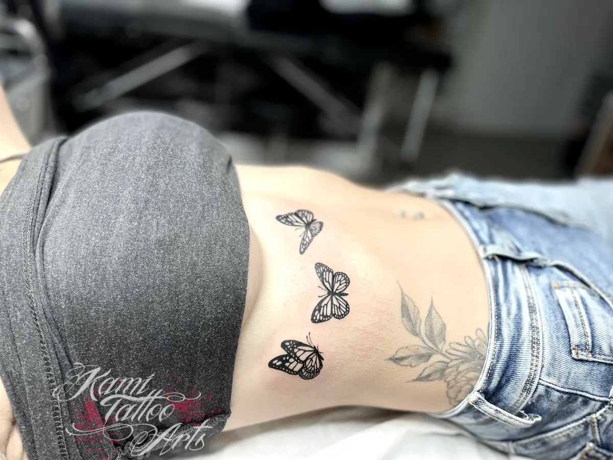 Fineline Butterflies Ribs Sexy Tattoo