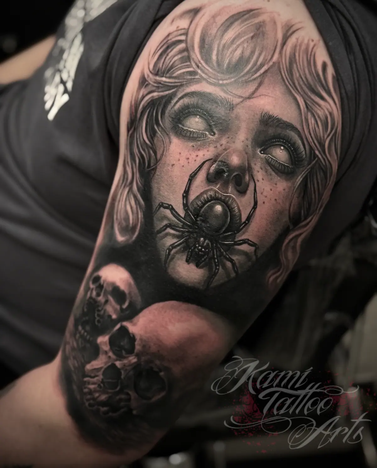 Halloween Tattoo Horror Spider From Girl Mouth Skulls