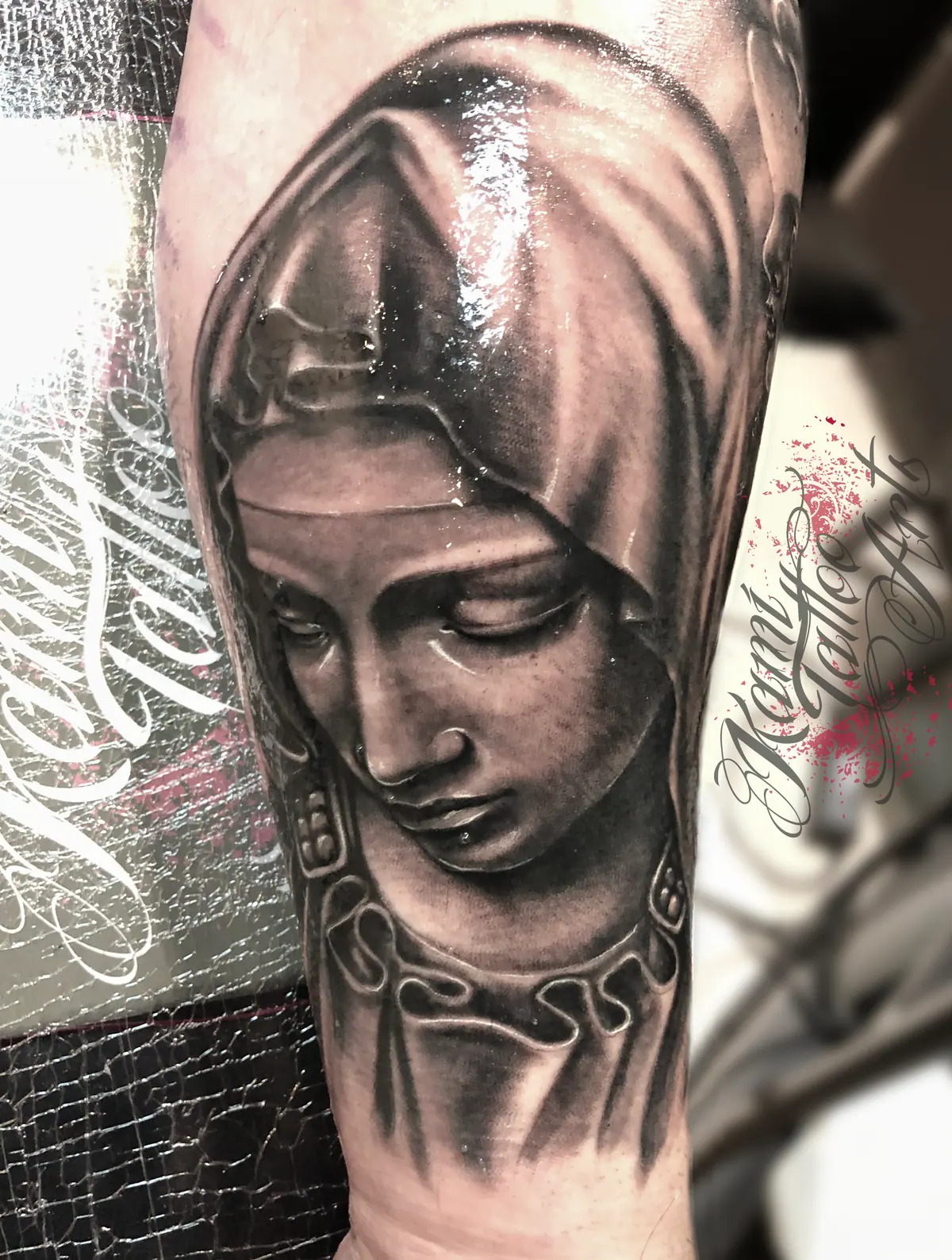 Realism Greywash Virgin Mary Christianity God Tattoo