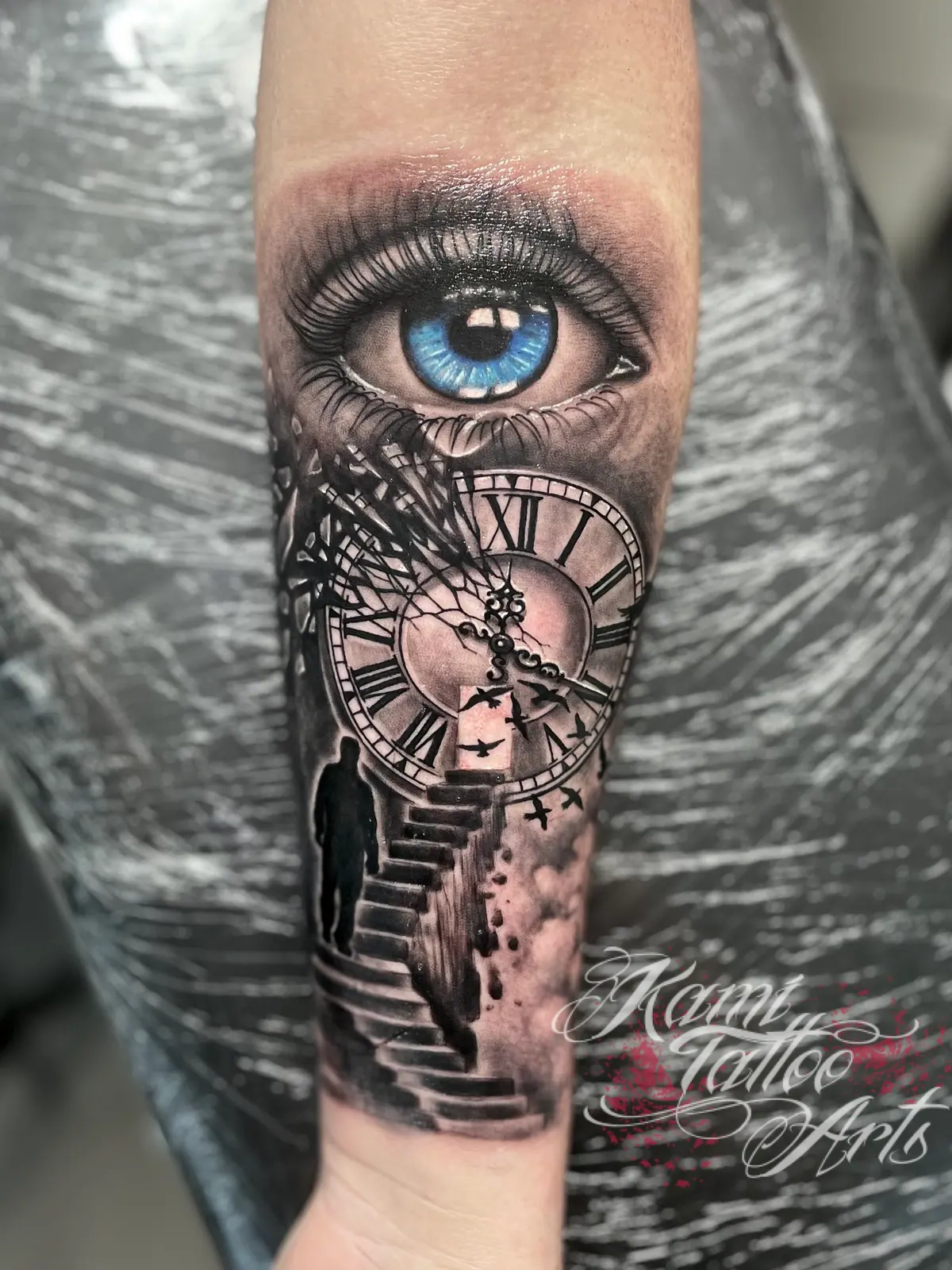 Realism Tattoo Grandad Memorial Eye Stairs Clock Watch