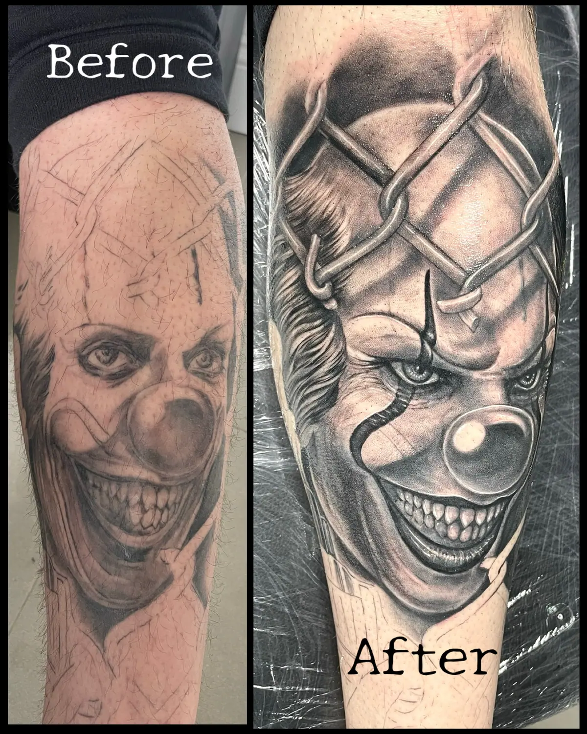 Blackwork Realism Cover Up Tattoo Clown It Horror Net Mesh