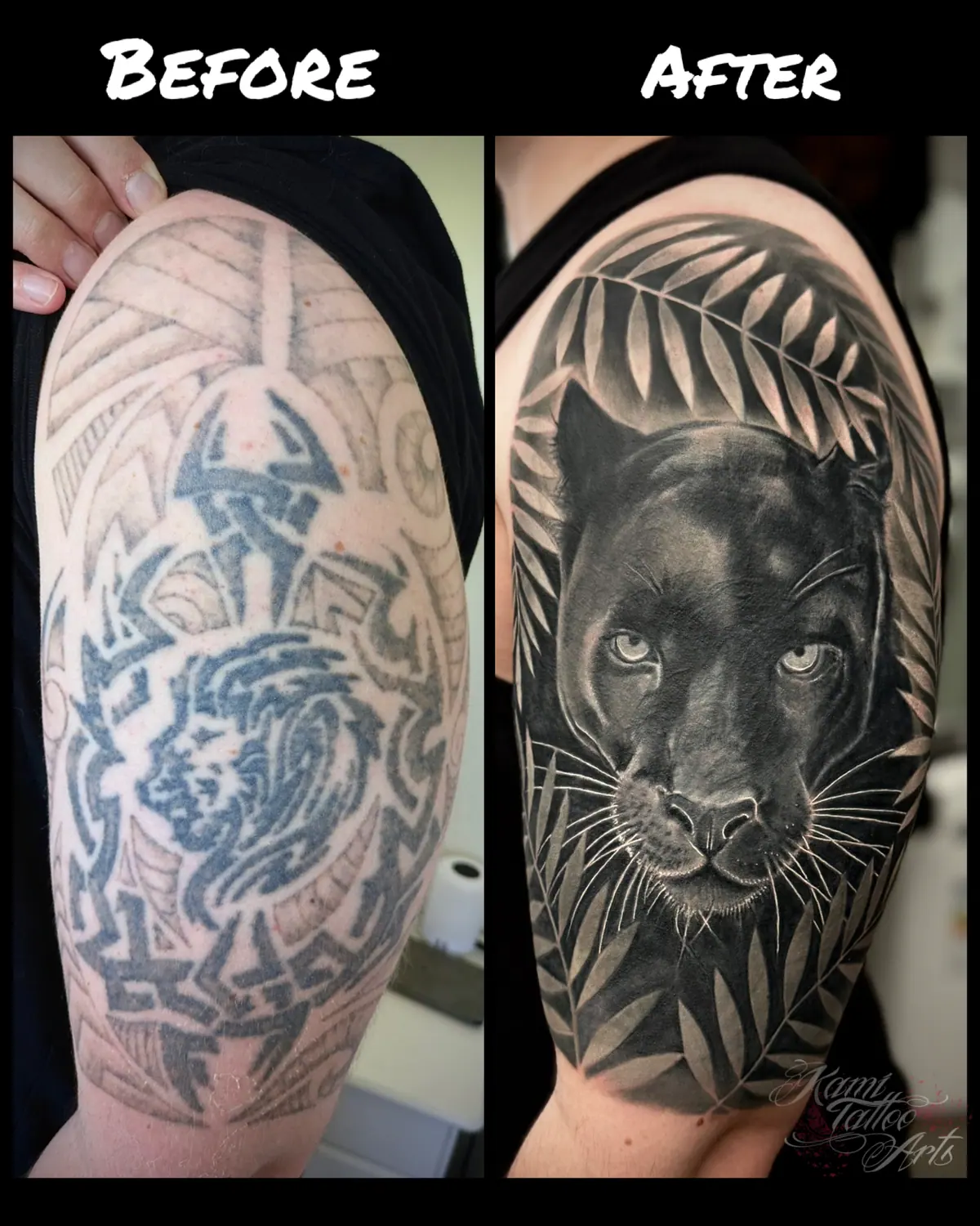 Realism Tattoo Coverup Black Panther Palm Leaves