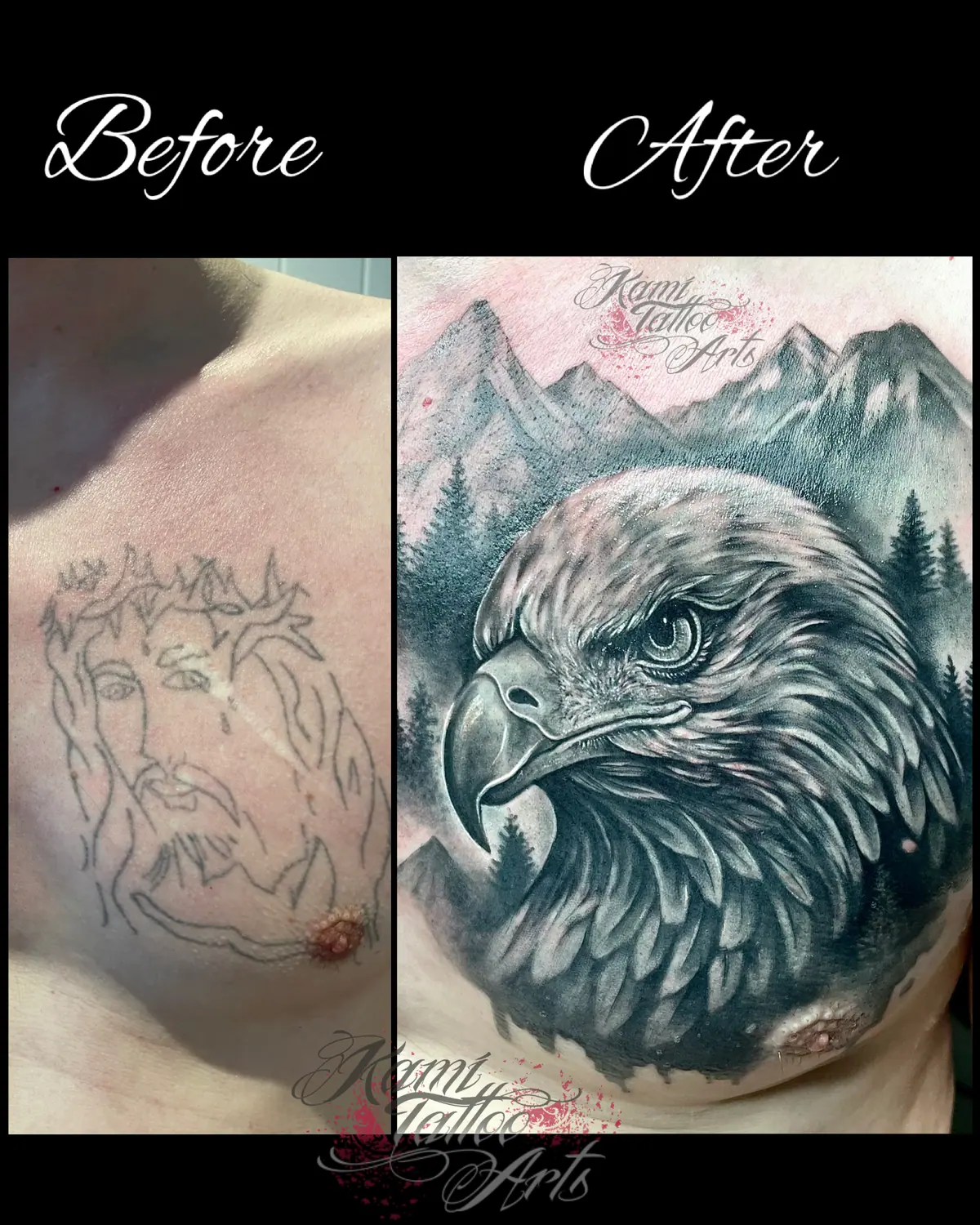 Realism Tattoo Coverup Eagle Mountains Christ Jesus Orzel Chest