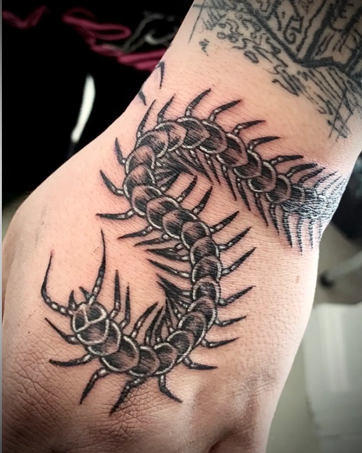 Centipede Skolopendra Hand Tattoo Traditional Oldschool