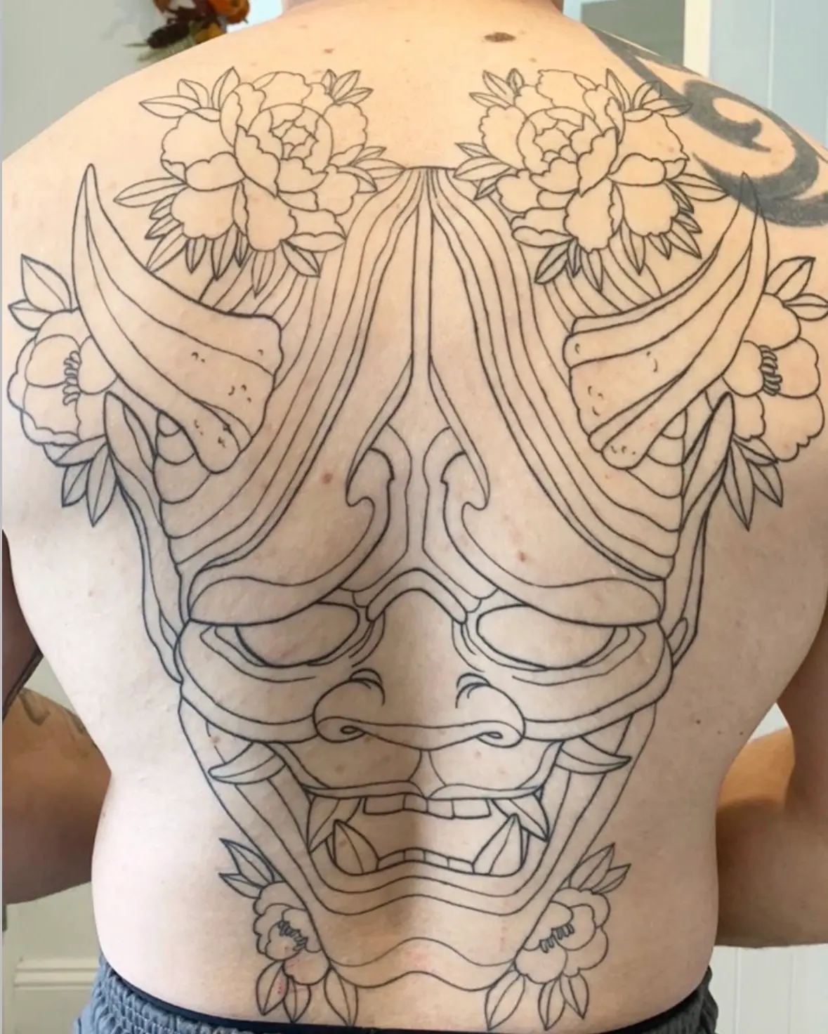 Oni Mask Demon Irezumi Back Tattoo