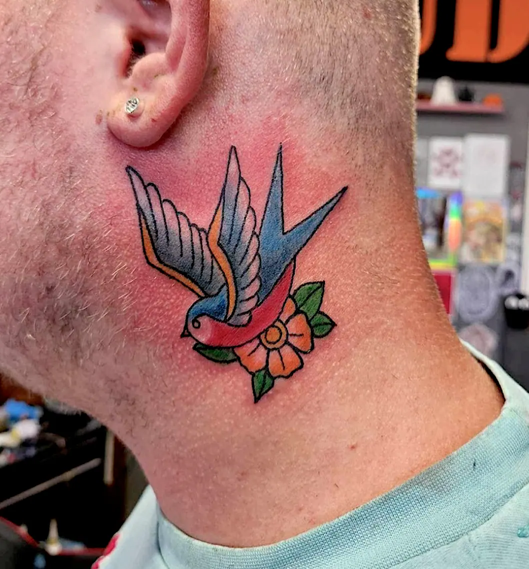 Swallow Traditional Neck Oldschool Tattoo