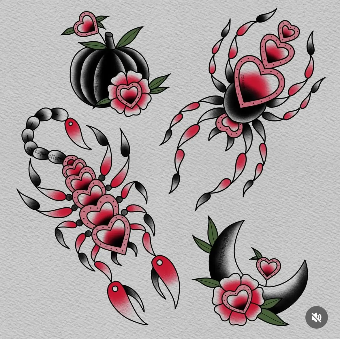 Scorpio Moon Pumpkin Spider Tattoo Designs